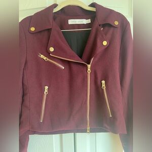 bishop + young Moto Jacket Burgundy Gold Tone Zipper Snap Size L